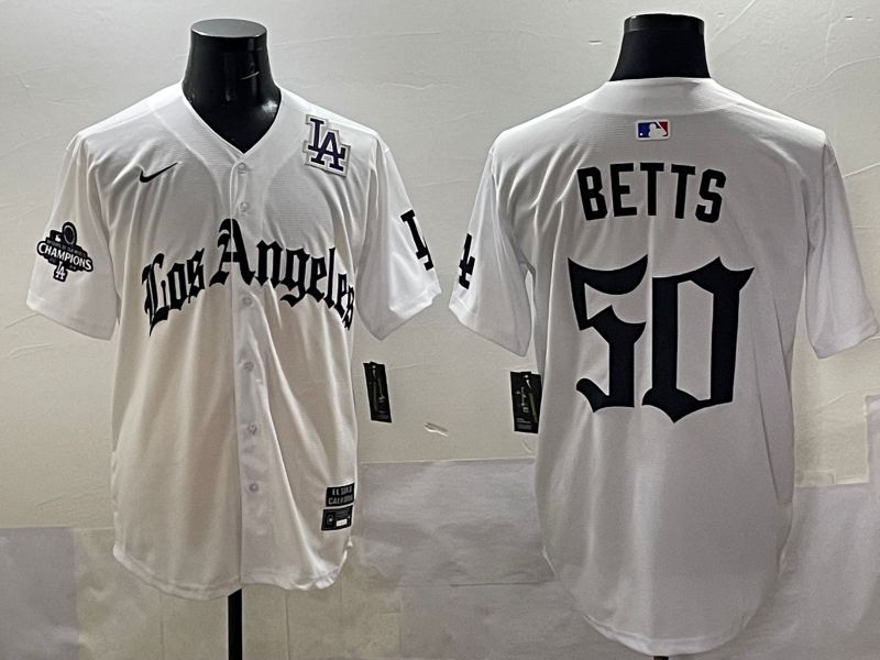 Men 2025 Los Angeles Dodgers 50 Betts White Five generations Joint Name Nike MLB Jersey style 5189